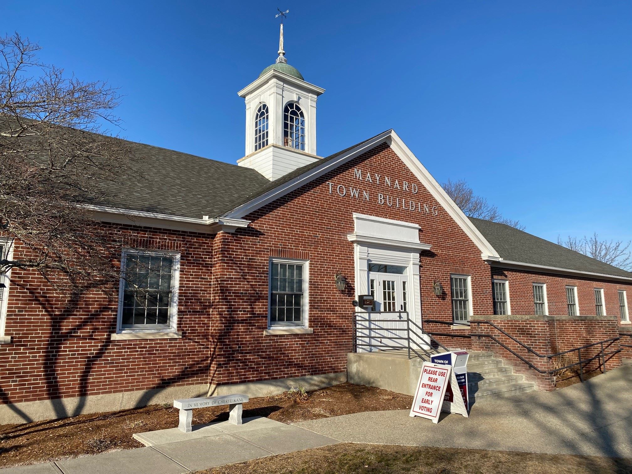 Front view of Town Hall in Maynard taken 2024