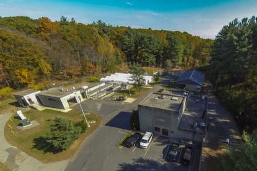 Aerial view of several buildings