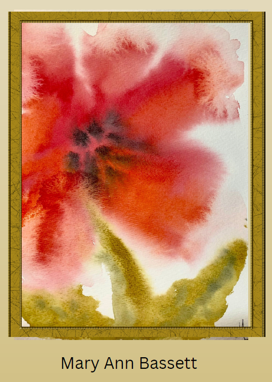 Watercolor of a red poppy, painted by Mary Ann Bassett